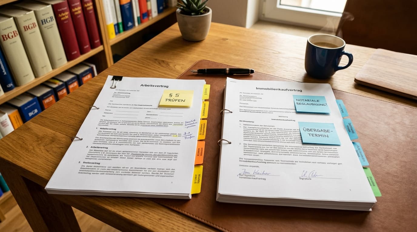 Zwei Dokumente nebeneinander — Generalvollmacht und Vorsorgevollmacht im Vergleich