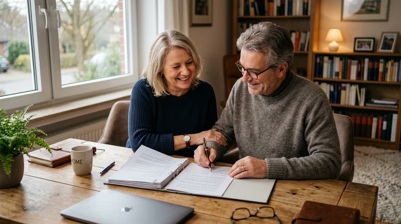 Ehepaar unterschreibt gemeinsam gegenseitige Vorsorgevollmachten