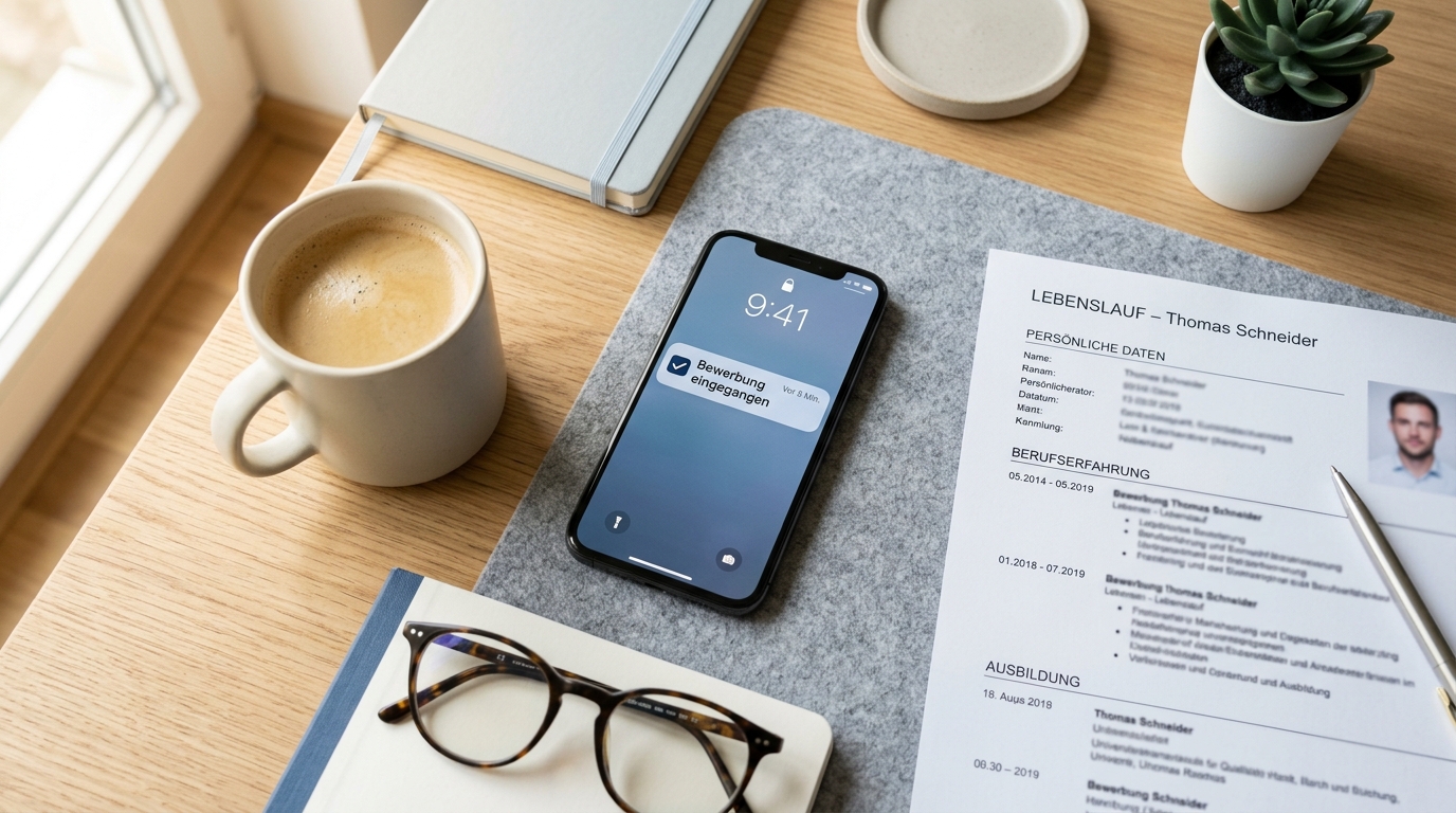Person schreibt Online-Bewerbung am Laptop mit Bewerbungsportal auf dem Bildschirm