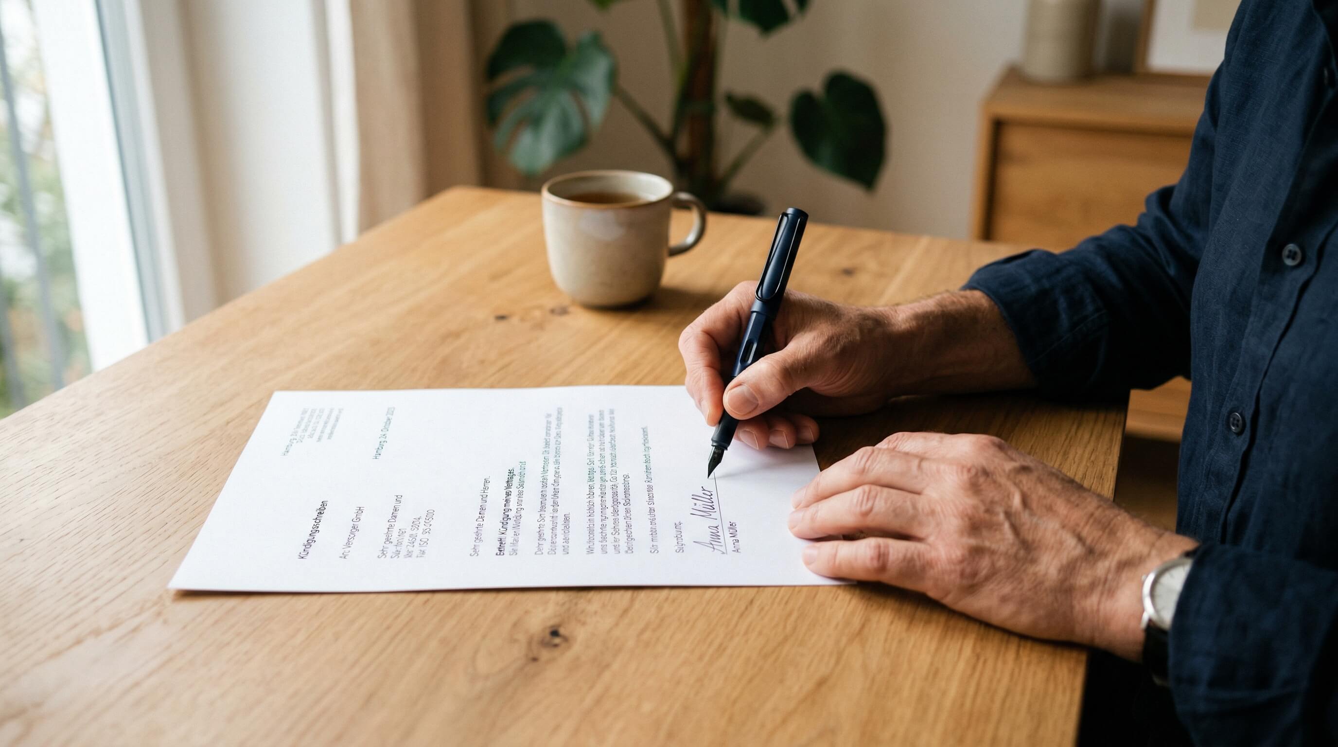 Person erstellt am Laptop ein Kündigungsschreiben mit einer Vorlage